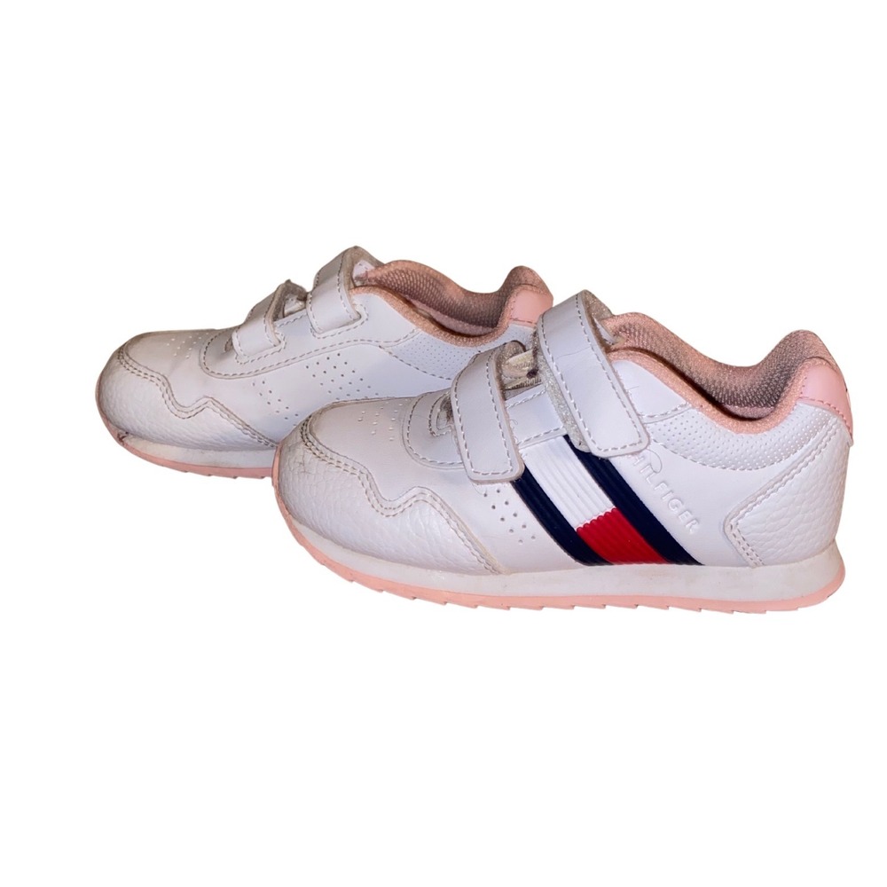 Tommy Hilfiger Toddler Sneakers Size 8 White Pink Velcro Shoes